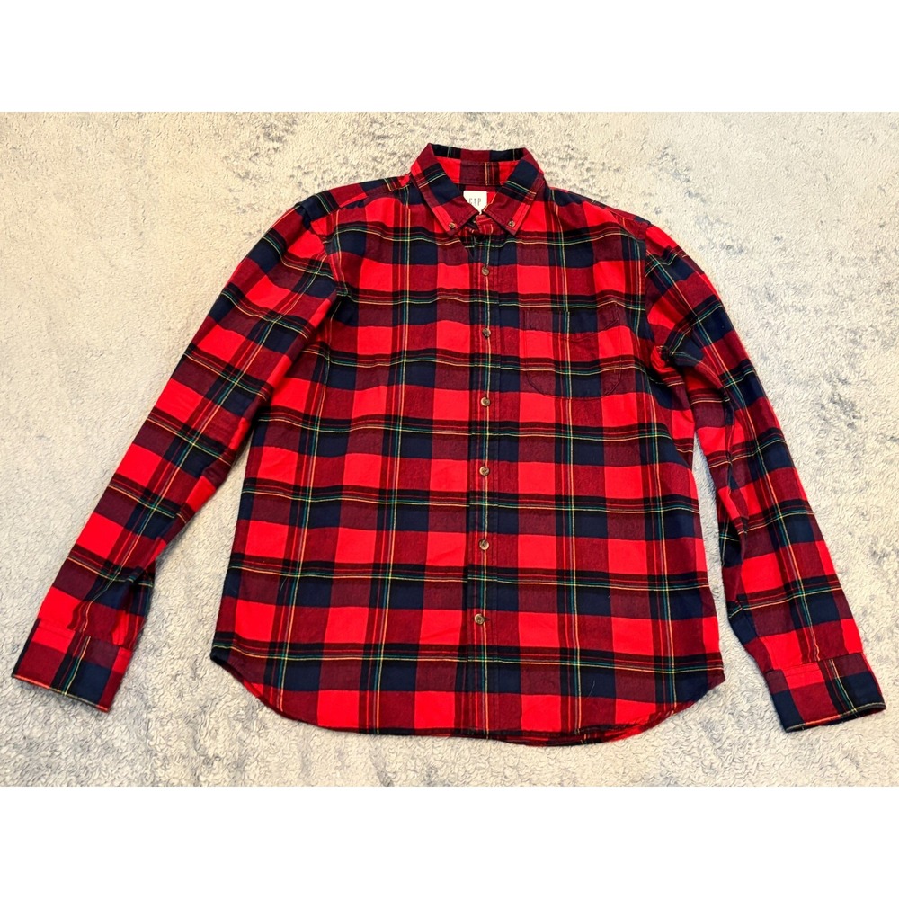 GAP Flannel Shirt Mens Medium Red Cotton Button Down Lumberjack Tartan Plaid